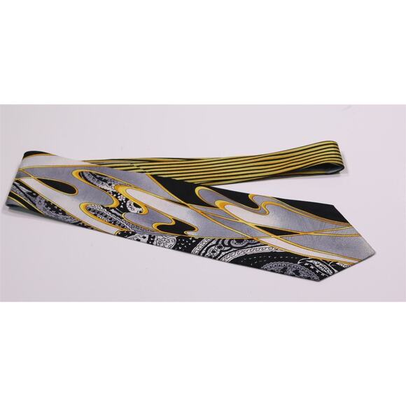 Vitaliano Pancaldi Italy Vintage 90s Gold/Black Silk Necktie Tie - Picture 6 of 6